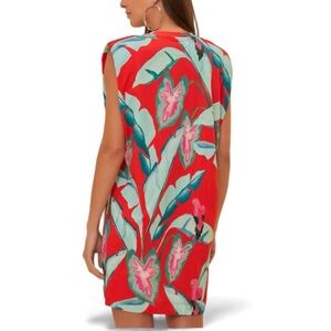 Farm Rio Red Summer Foliage Cotton Mini T-Shirt Dress